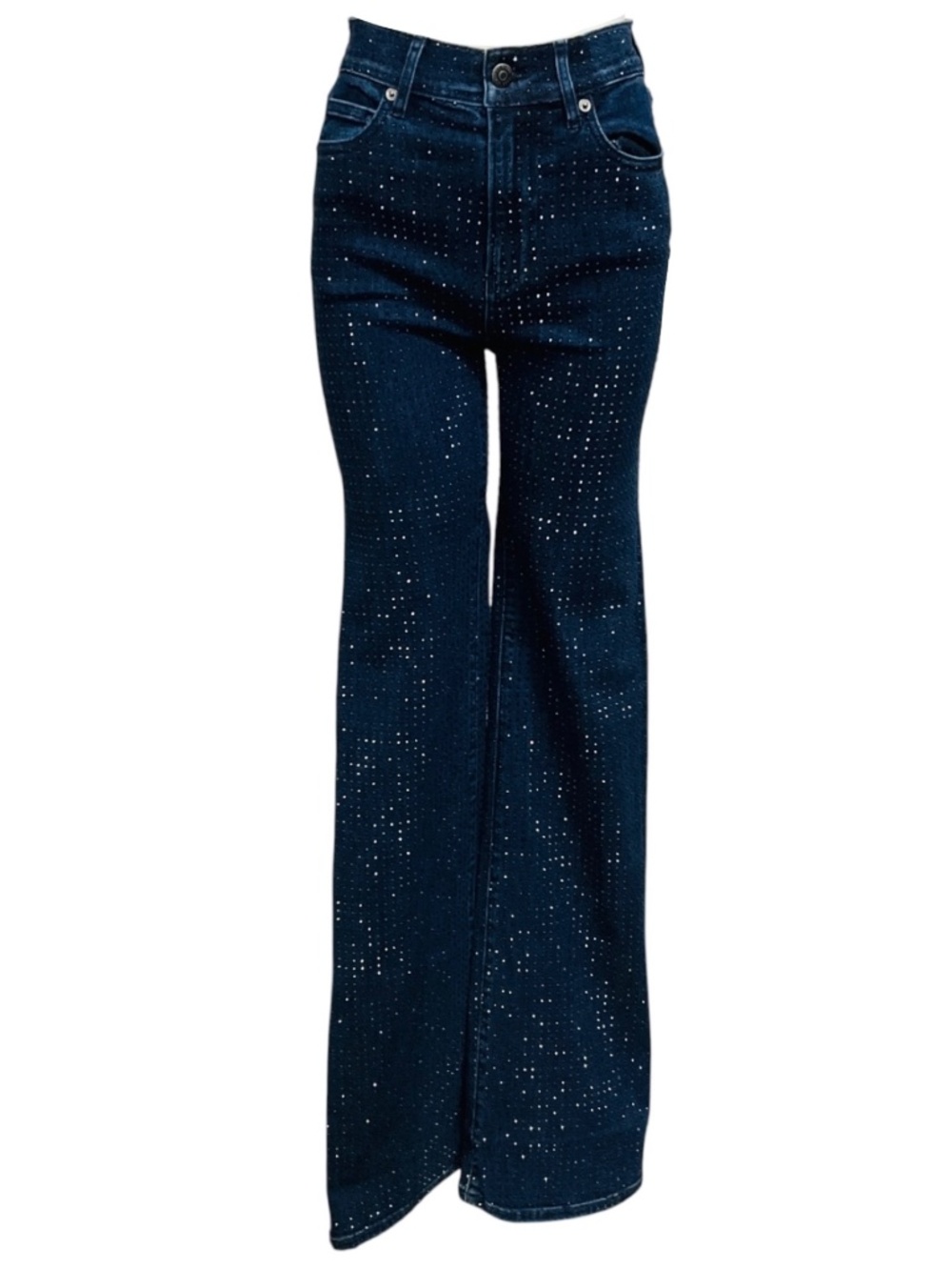 Veronica Beard Jeans Indigo Rinse Crosbie High Rise Wide Leg Jeans with Rhinesto